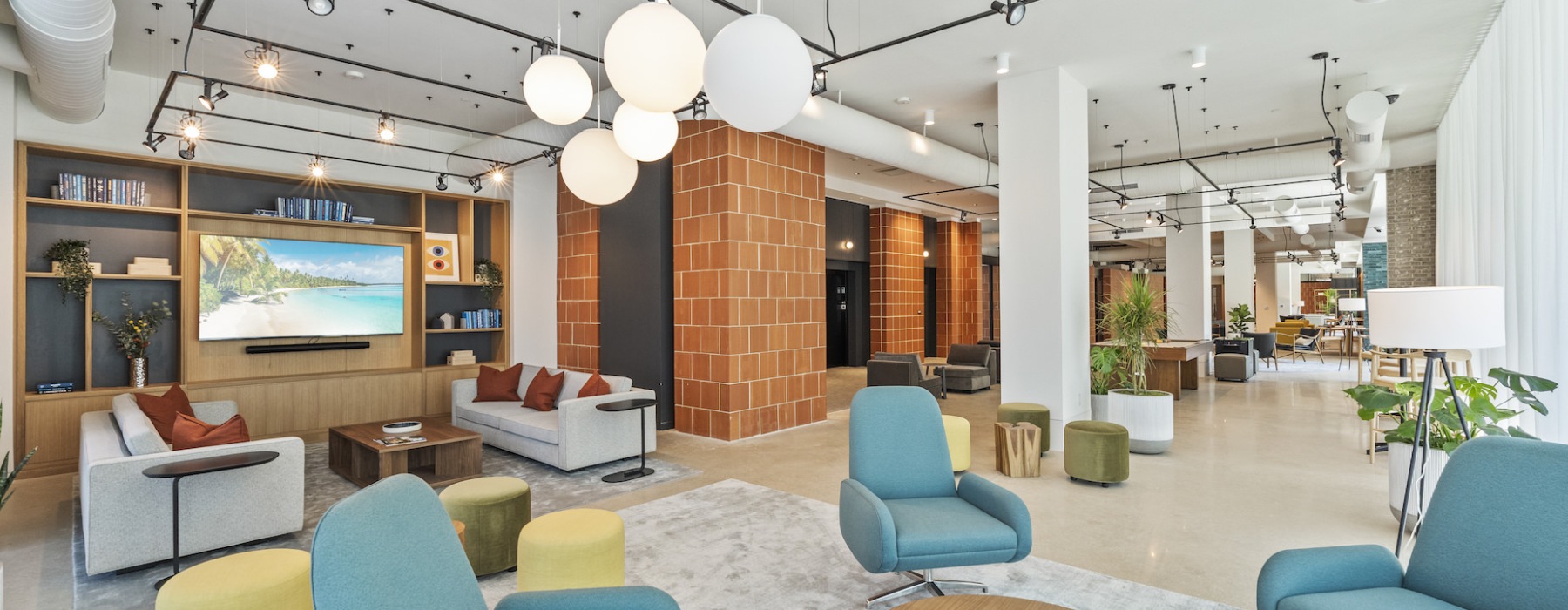 Co-working lounge at The Clark luxury apartments in Philadelphia
